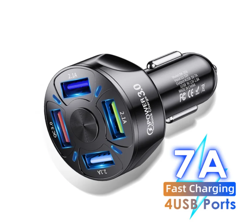 Widely Superior Quality Universal QC3.0 4 USB Car Charger 190pcs/ctn Mini Phone Charger Adapter