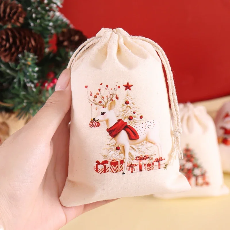 VIKAMA 12-teilige Weihnachts-Süßigkeitentüten aus Leinen mit Nussknacker – Aufbewahrungsbeutel für Weihnachtsgeschenke – Geschenkpakete für Weihnachtsfeiern