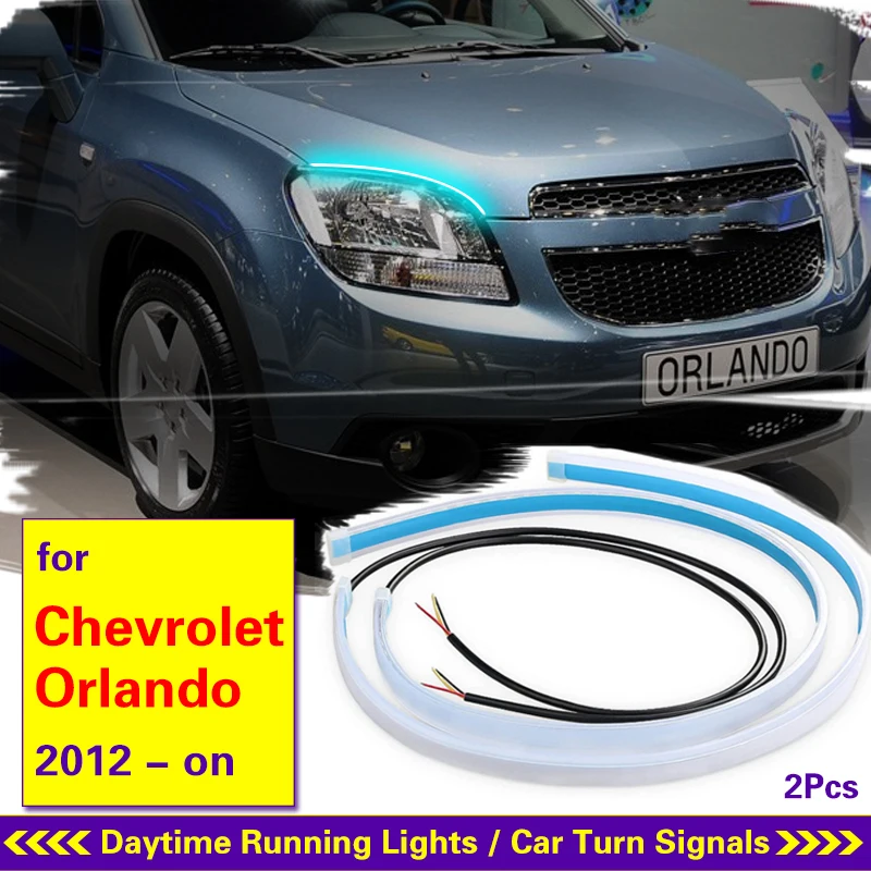 2x Car Daytime Running Light Flexible Waterproof Strip Auto Headlight Turn Signal Brake Flow Light For Chevrolet Orlando 2012-on