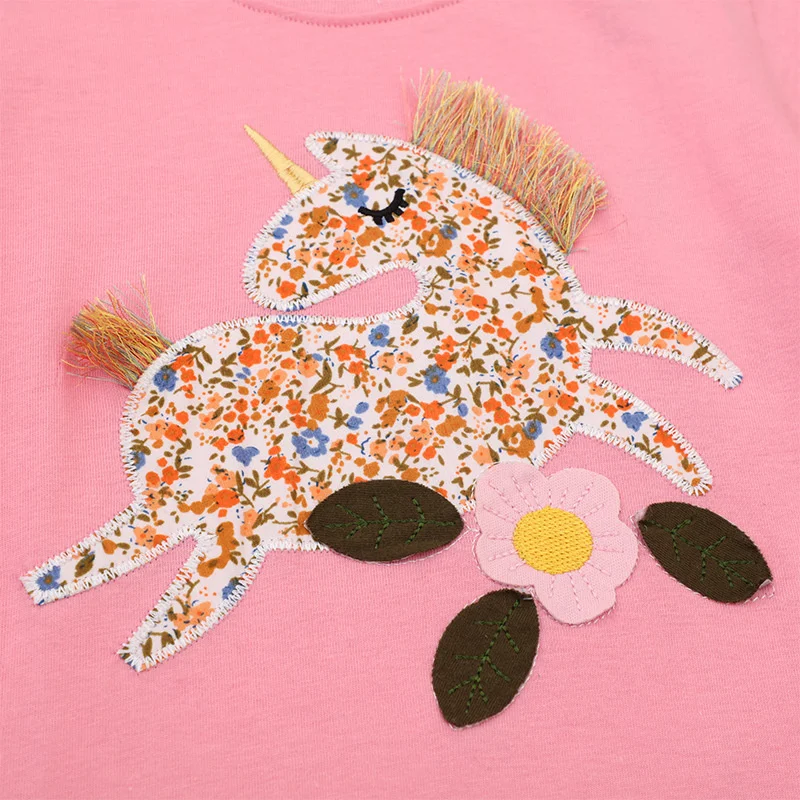 Jumping Meters 2-7T Summer Unicorn Girls Tshirts Cute Embroidery Children\'s Tees Short Sleeve Baby Clothing Fashion Kids Tops