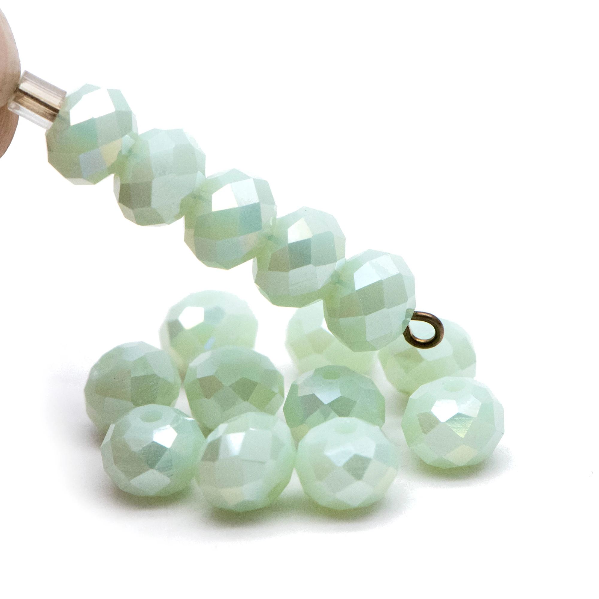 Faceted Rondelle Glass Beads 6x8mm, Mint Green AB -(#BZ08-139) / 70pcs