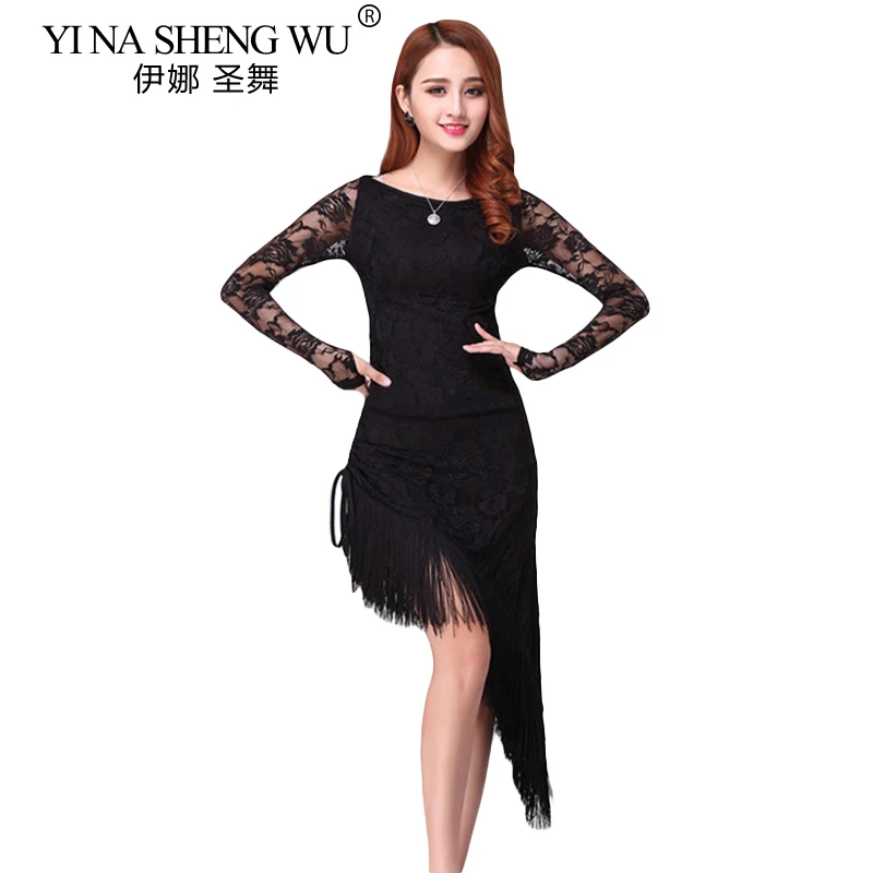 2 قطعة مجموعات فستان رقص اللاتينية شرابة أنيقة مثير المرأة التانغو السالسا اللاتينية أزياء رقص الدانتيل شرابة المرقعة Dancewear أعلى + تنورة