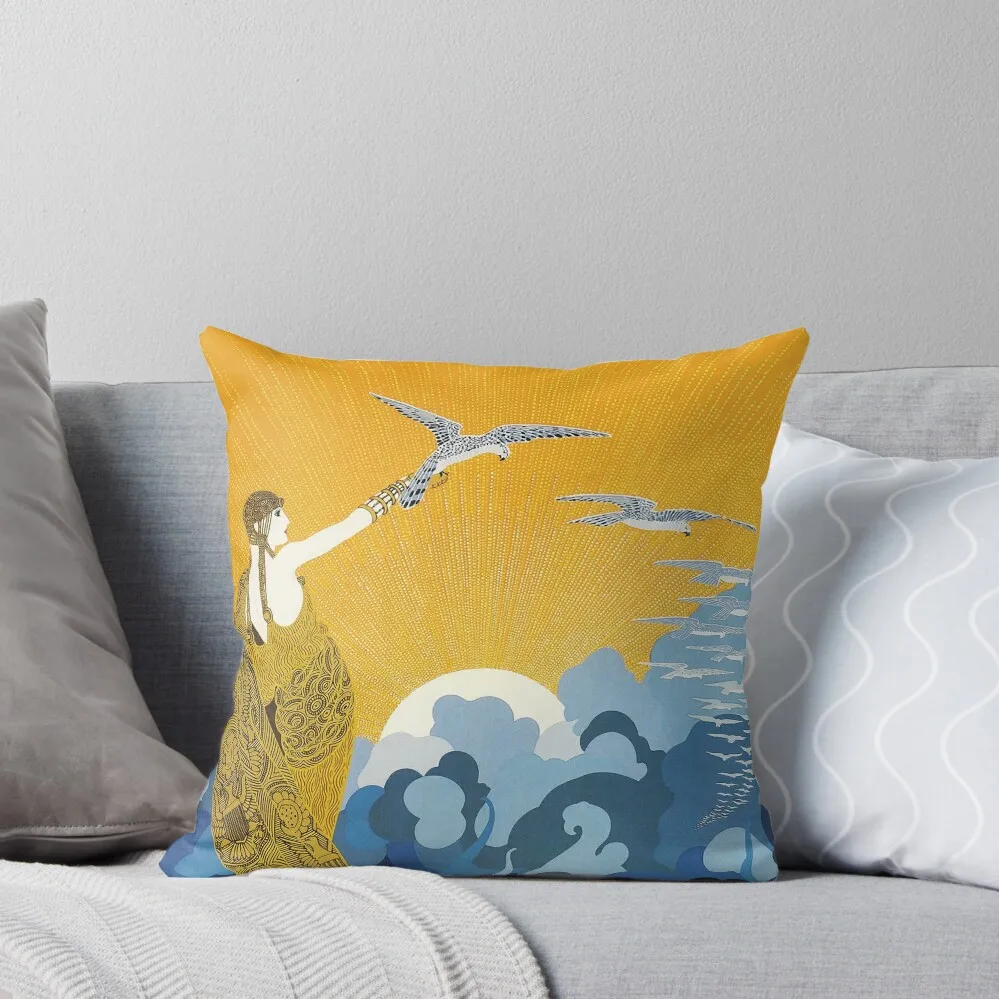 

Art Deco era fashion, woman with birds and ocean Throw Pillow pillowcases for sofa cushions Custom Cushion