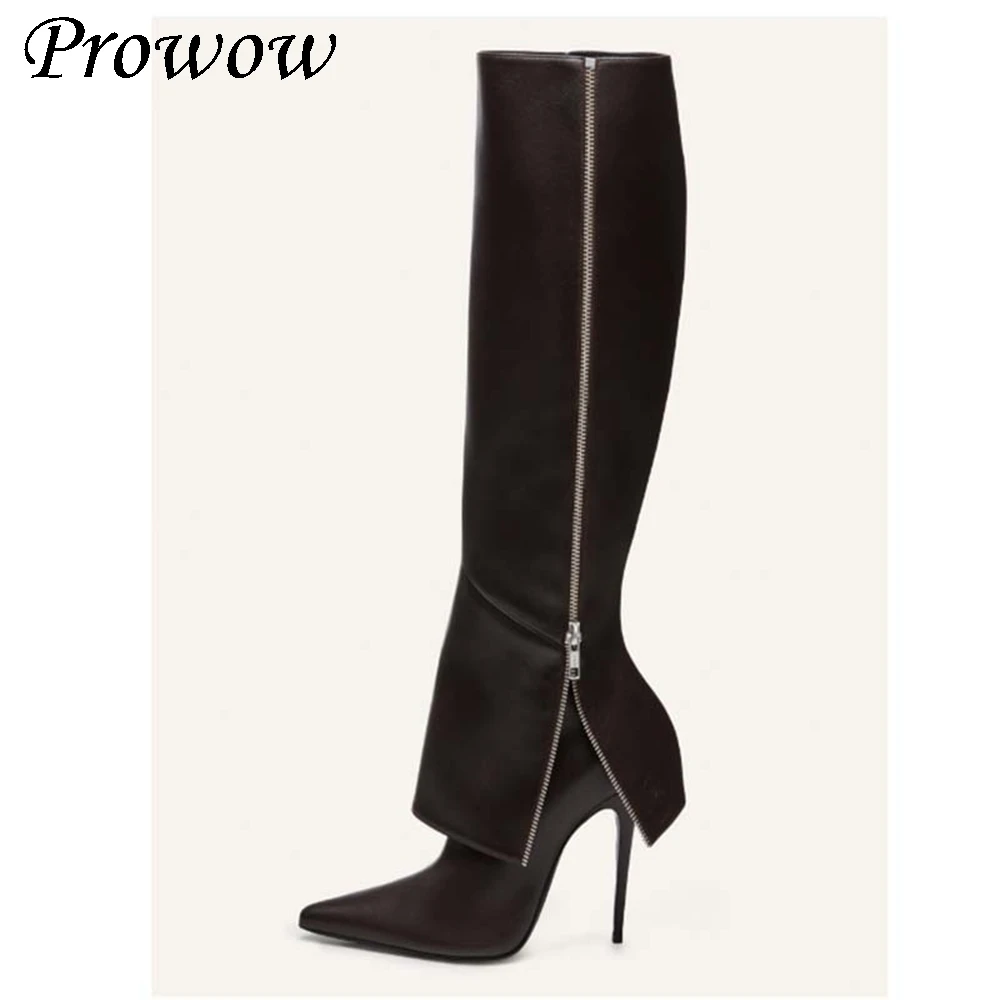 

Новые модные сапоги до колена на высоком каблуке с боковой молнией и острым носком, женская обувь Zapatos Mujer