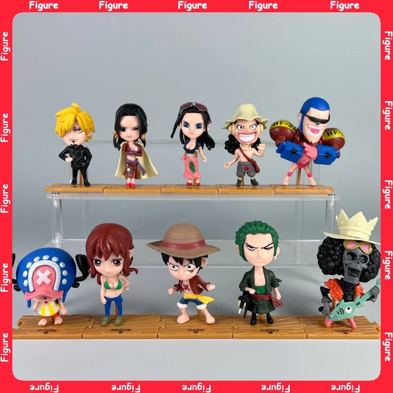 

10pcs/set Anime Figure One Piece Monkey D Luffy Roronoa Zoro Kawaii Toys Q Figural Car Decoration Ornamental PVC Model Gift