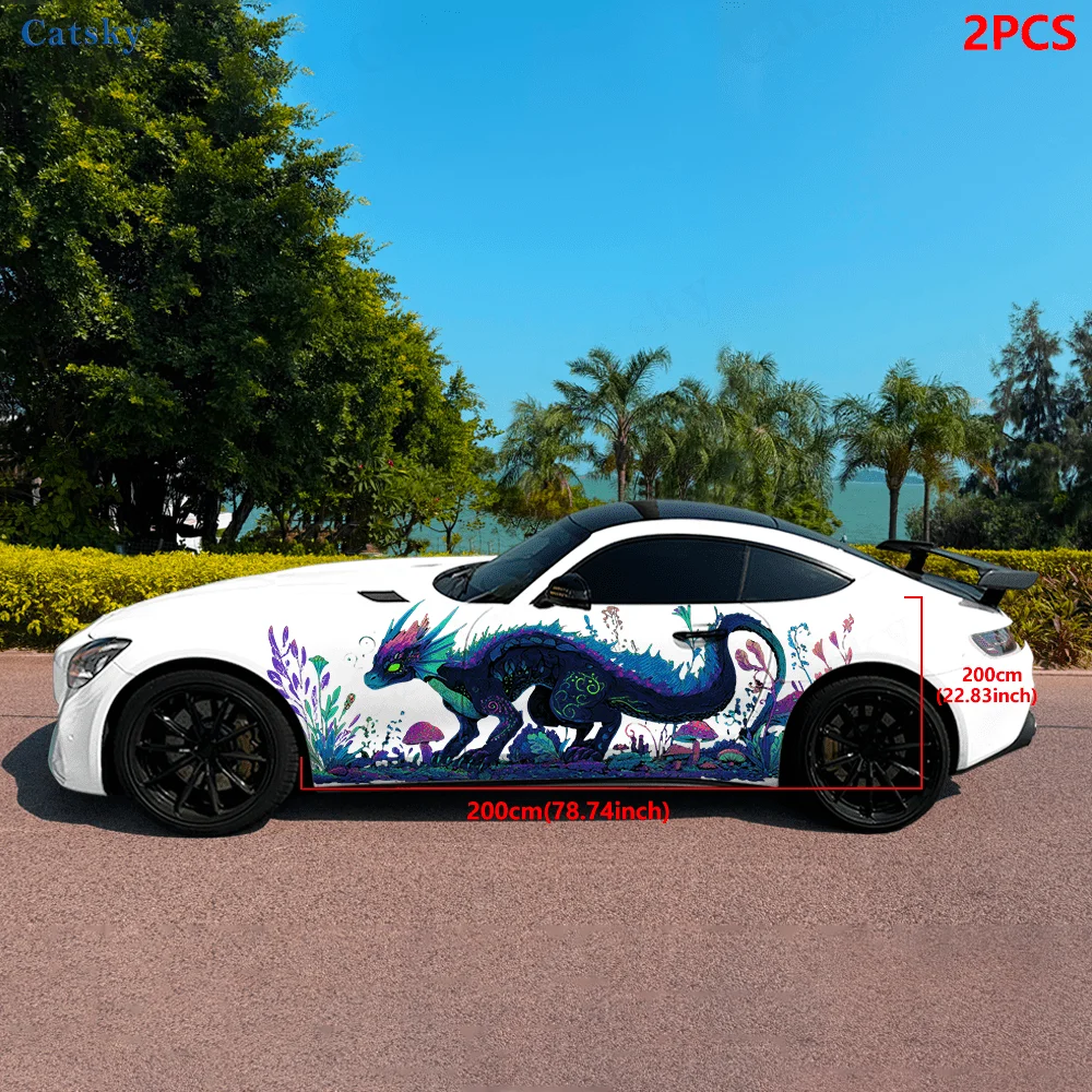 Fluorescent magical dragon in the grass，scratch-resistant, durable and easy to apply without residue, suitable for most vehicles