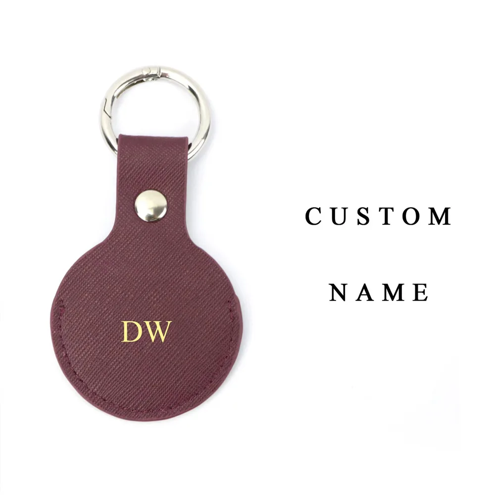 Custom Gold initial letters For  Air tags Case Leather Keychain Protective For Air tag Tracker Locator Device For Airtags Case