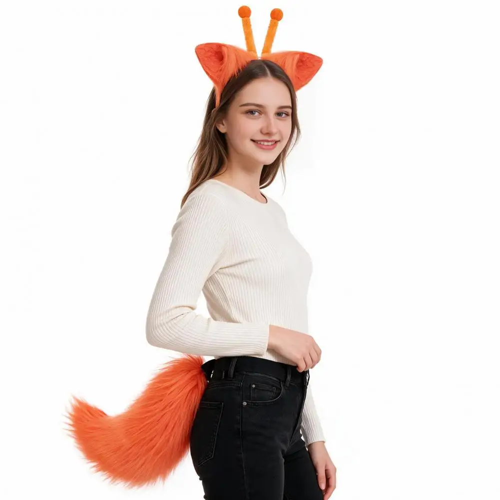 Soft Costume Ears for Kids Adults Cat Ears Headband with Plush Tail Set Cute Kitten Costume Accessories Cosplay for Halloween