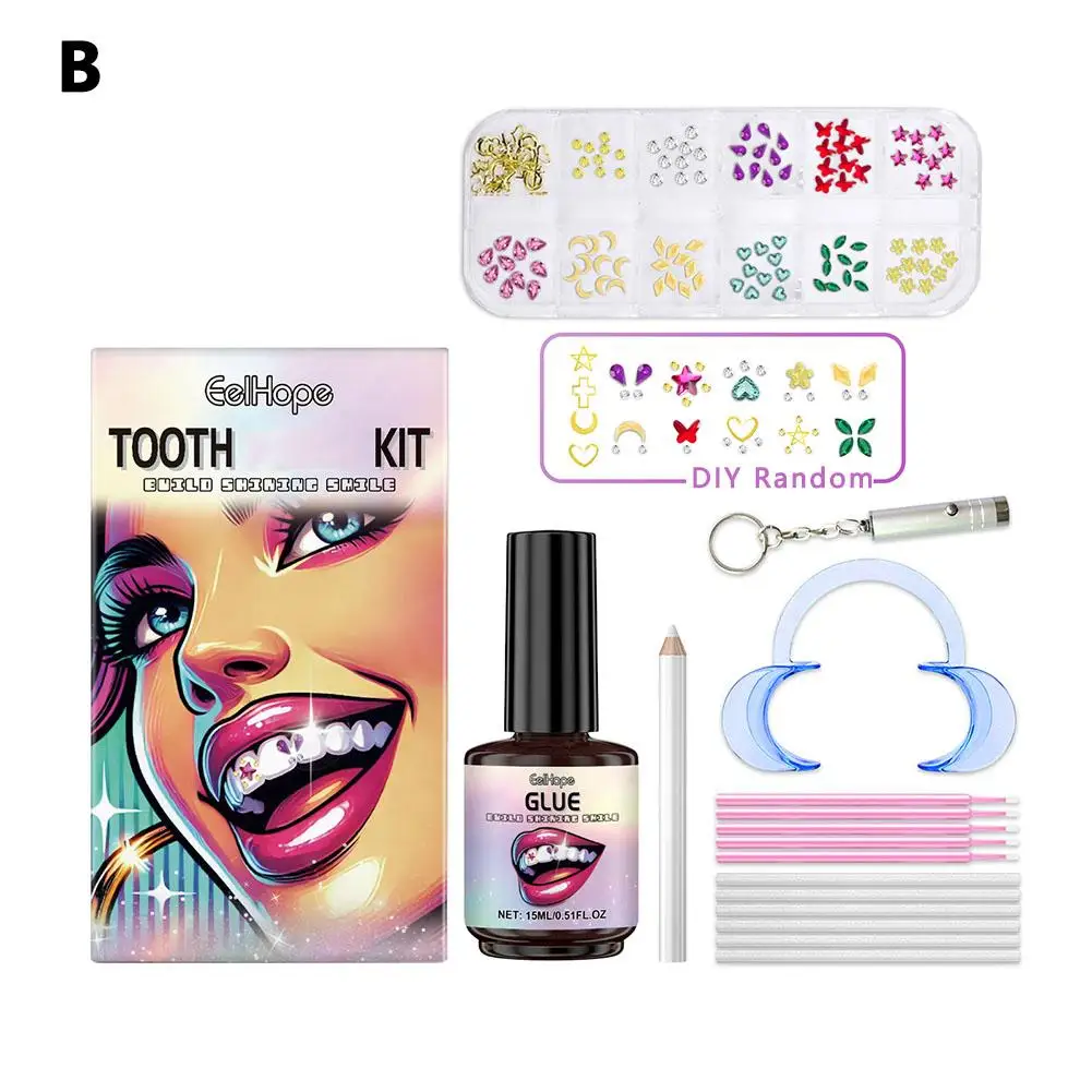 DIY Teeth Gemstone Kit Crystals Jewelry Tooth Decoration Diamond Decoration Anti-drop Install Festival Easy Mouth Remove K2A5