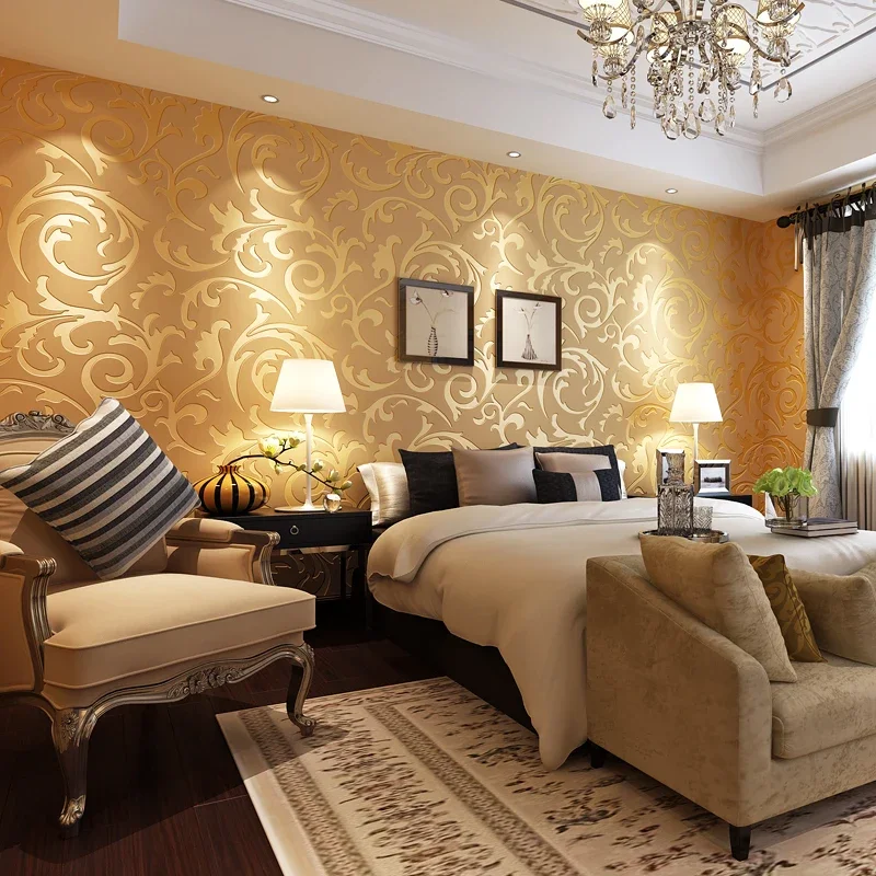 Luxury Damask Gold Silver Wallpaper For Walls 3D Non-woven Wallcovering Living Room Bedroom TV Background Decor Papel De Parede