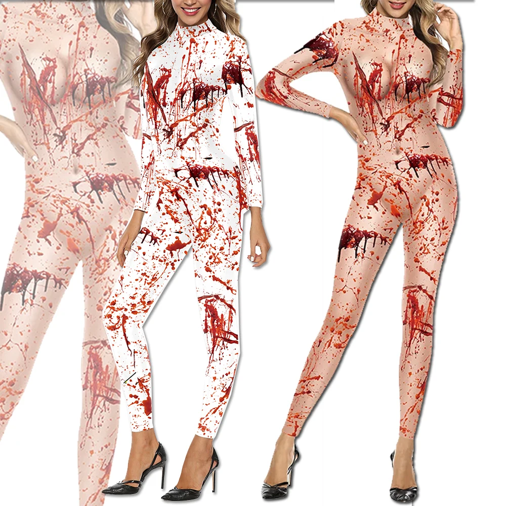 

Halloween Horror Blood Vampires Jumpsuit Adult Holiday Party Disguise Bodysuit Oufit Funny 3D Print Cosplay Costume Catsuit