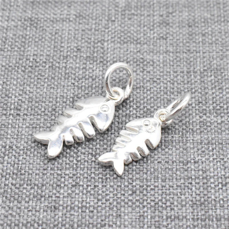 2 Pieces Fish Bone Skeleton Charms Double Sided in 925 Sterling Silver for Necklace Bracelet and Earring Making