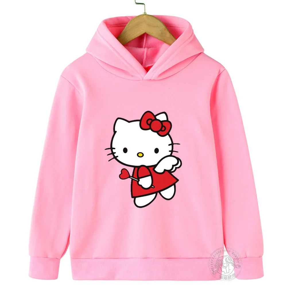 Hello Kitty Cartoon 3-14 Years Old Sunshine Boys and Girls Kawaii Street Casual Sweatshirt Children's Outdoor Sports Warm Hoodie