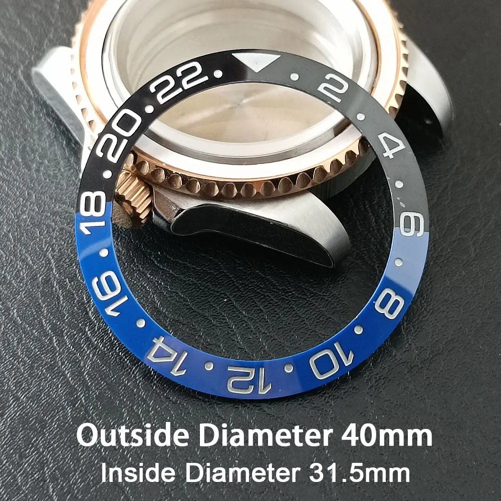 Schräge 40 mm * 31,5 mm grüne/schwarze/rote/blaue Keramik-Lünetteneinlage für Uhren, zum Ersetzen des Zifferblatts, Uhrenlünetteneinlagen
