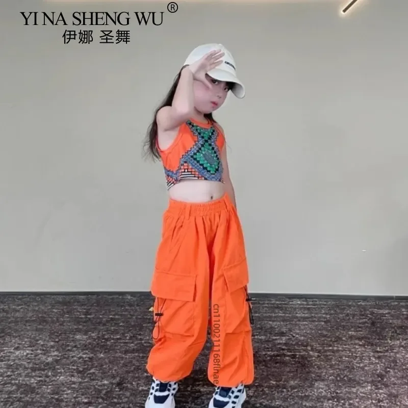 Kinder Jazz Dance Kostüme Hip-Hop Street Dance Sets Crop Tops Sparkly Runway Performance Outfits Bühnenkleidung für Kinder Mädchen