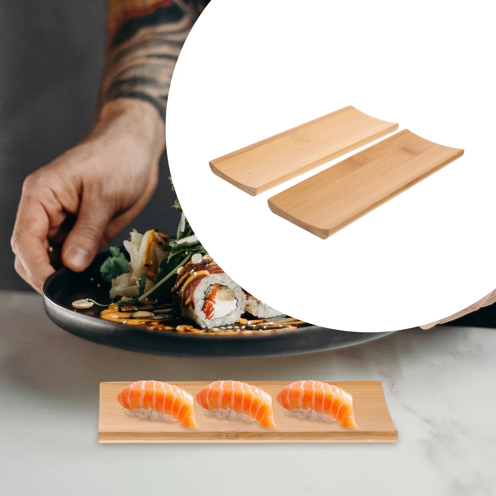 

2Pcs Sushi Plate Set Premium Bamboo Rectangular Serving Tray Household Restaurant Sushi Display Plate Practical