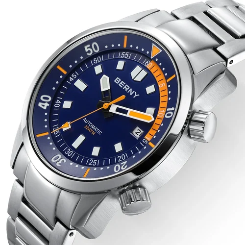 Imagen 2 del producto Relojes BERNY Diver para hombre 20AMT, reloj de buceo mecánico automático superluminoso para hombre, acero inoxidable completo, buceo de zafiro de 42mm