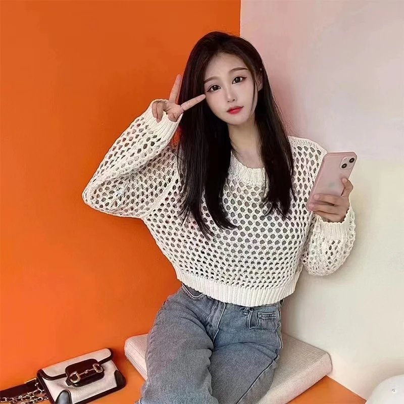 

Женский вязаный свитер Ele Long Sve: дизайнерская модель с вырезами и драпировкой, универсальный, милый, для ранней осени и весны