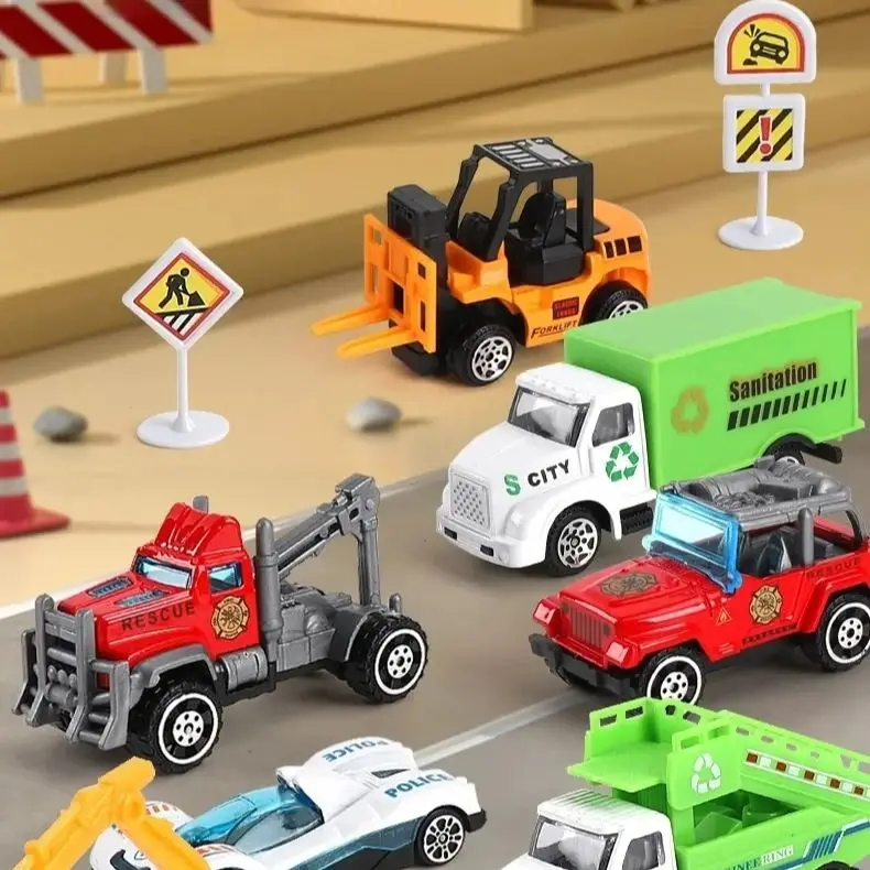 Engineering Mini Cars Rail Scene Toy Parking Lot Wheels Storage Box  Model Track Vehicle Building Boys Play Set Construction Car