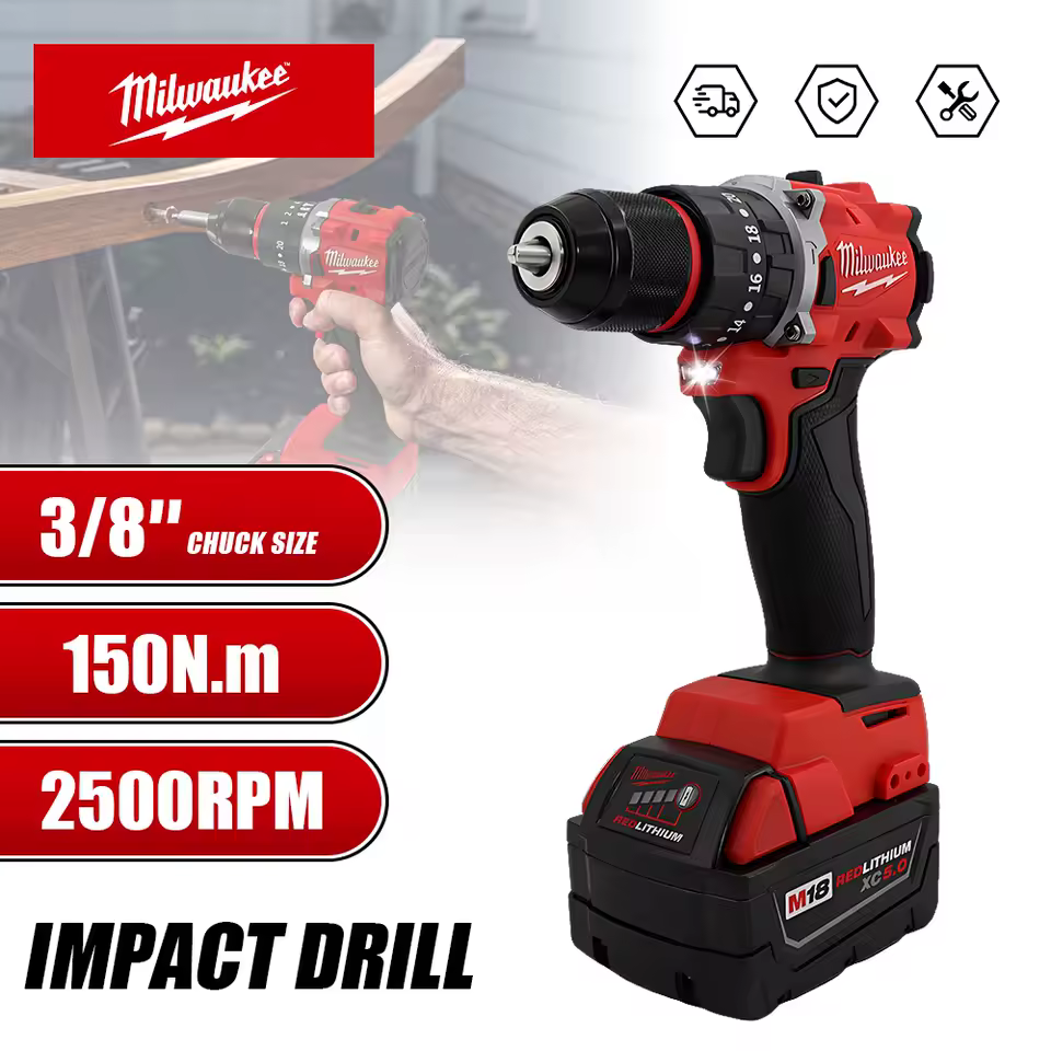 Milwaukee 18V Brushless Cordless Impact Drill 1/2 Variable Speed Rechargeable Tools Compact Electric Screwdriver Hand Drill