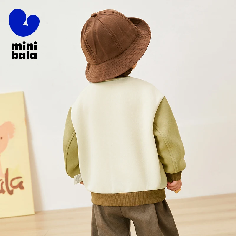 Mini Bala Color-blocking Baseball Jacket Outerwear for Boys and Girls Spring New Version Baby\'s Skin-friendly Outdoor Jacket