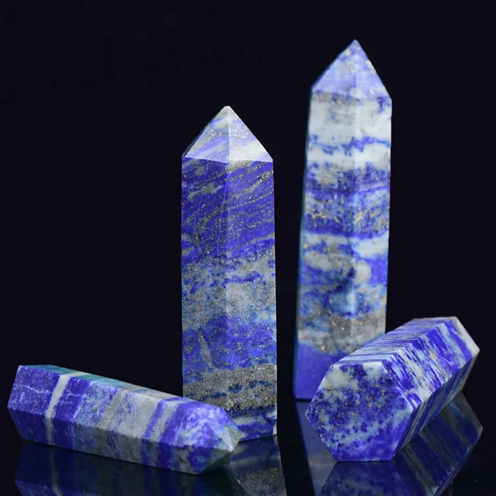 Natural Lapis Lazuli Stone Single Point Wand Mineral Crystal Hexagonal Prism Home Decoration Stones Crafts Christmas Gifts