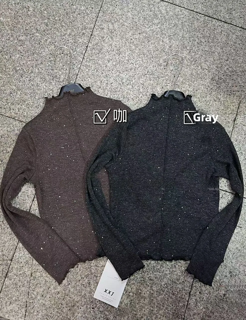 

ili Hang 2025 New Korean Design Sparkling Wood Ear f High Collar Long Sve Slim Fit Base Top Women's Faion T-irt