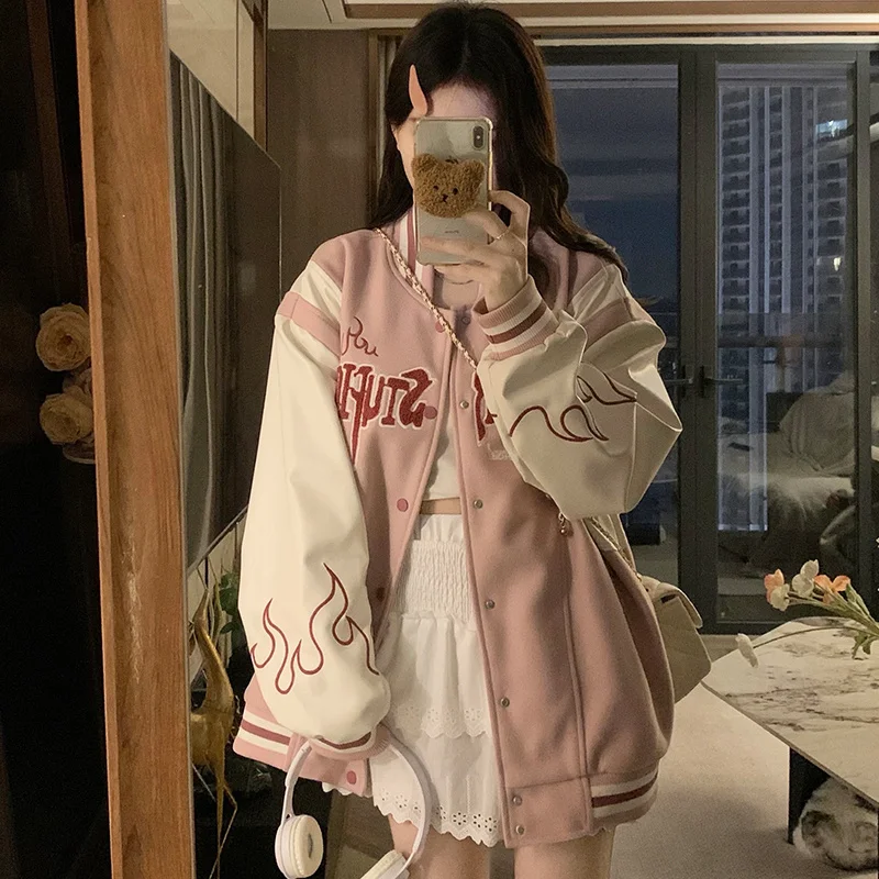 

Бейсбольные куртки унисекс, осенние, с вышивкой, на пуговицах и молнии, в стиле boyfriend, повседневные, удобные, для активного отдыха