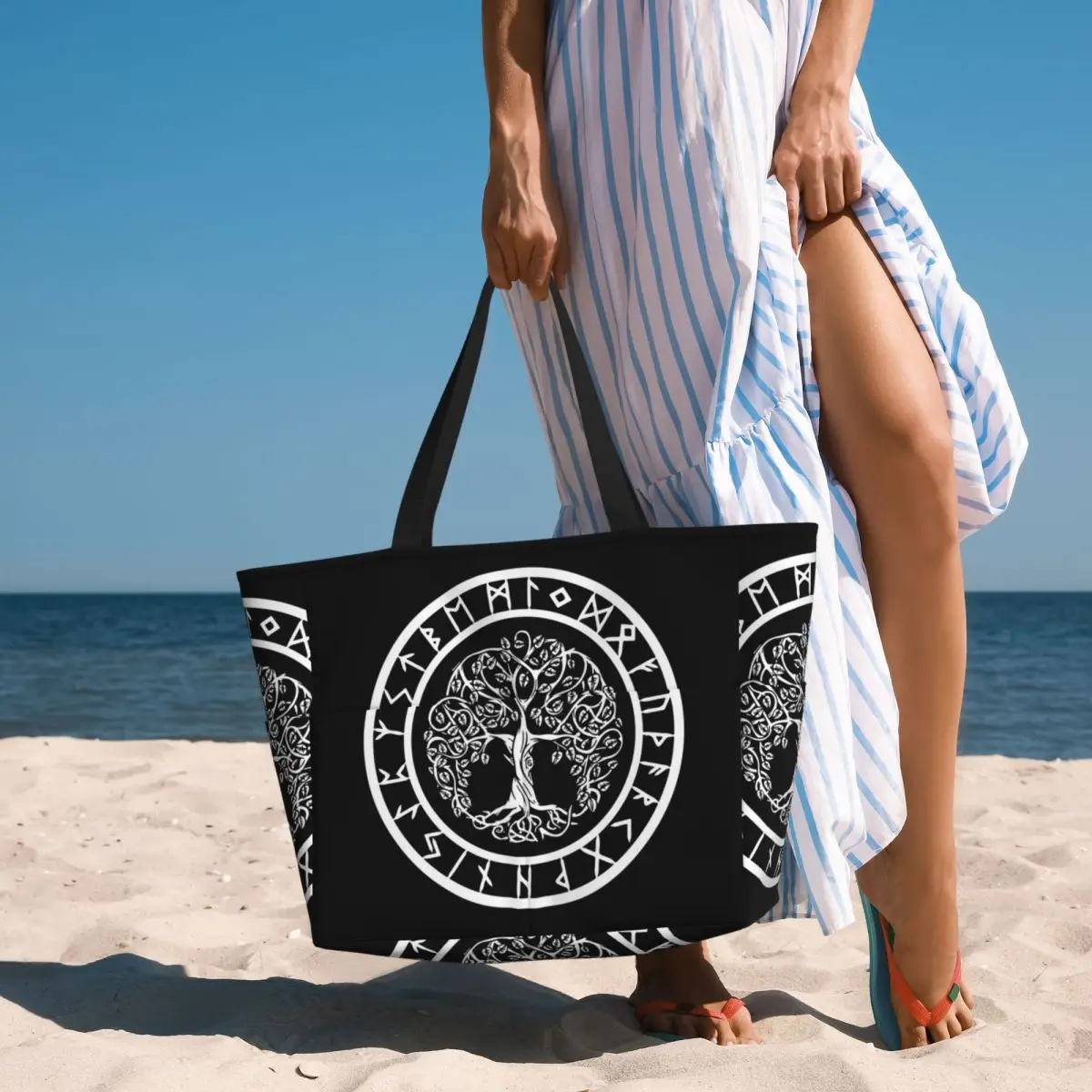 

Nordic Viking Scandinavn Odin Symbol Beach Tote Bag Sport Gym Yoga Duffle Large Tote Bag Women Travel Bag Fitness bag