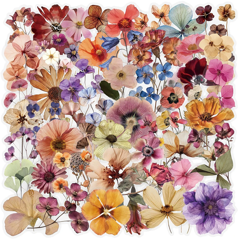 10/30/50pcs Vintage Fleur Flétri Autocollants Esthétiques Transparent PET Graffiti Autocollants Bagages Ordinateur Portable Téléphone Autocollant Étanche