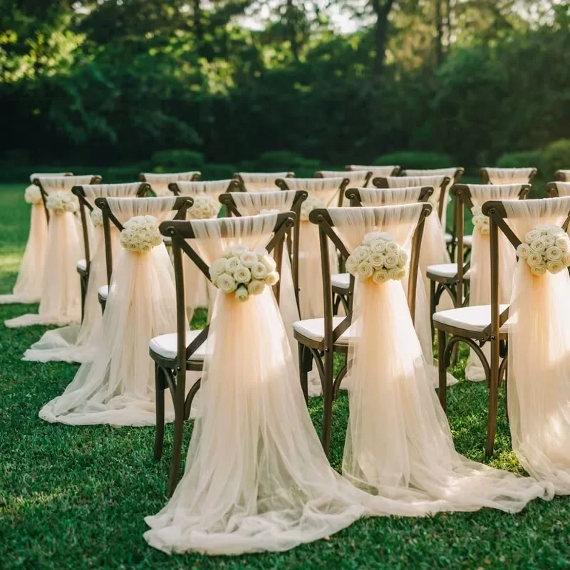 10/50Pcs Wedding Tulle Chair Sashes for Wedding Ceremony Banquet Bridal Party Home Decorations Outdoor Stairs Decoration