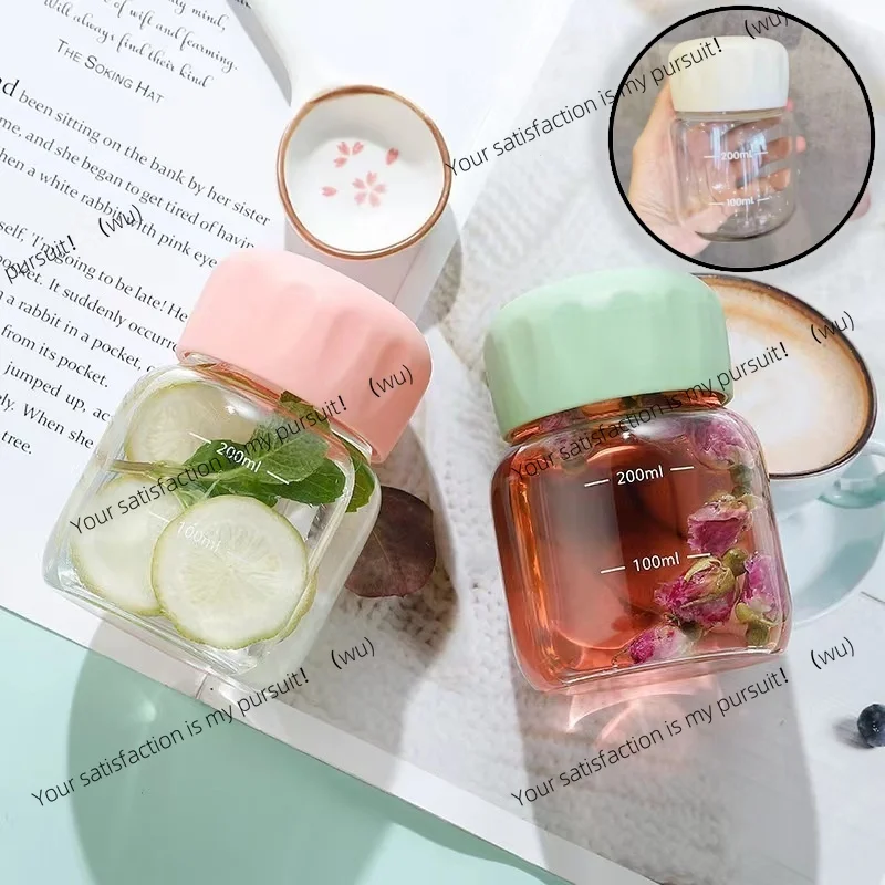 300ML Small Glass Water Bottles with Lid Portable Cute Mini Cylindrical Solid Color Leak Proof Water Cup Student Drinking Bottle