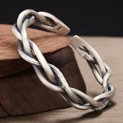 Vintage Woven Twist Texture Bracelet Bangles For Women Silver Statement Cuff Bracelet Punk Party Jewelry Gift