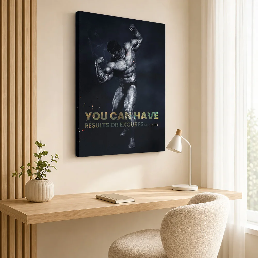 Arnold Schwarzenegger Results Quote Canvas Print With Wooden Frame Personalized Photo, Bold Typography Wall Art For Home Gym