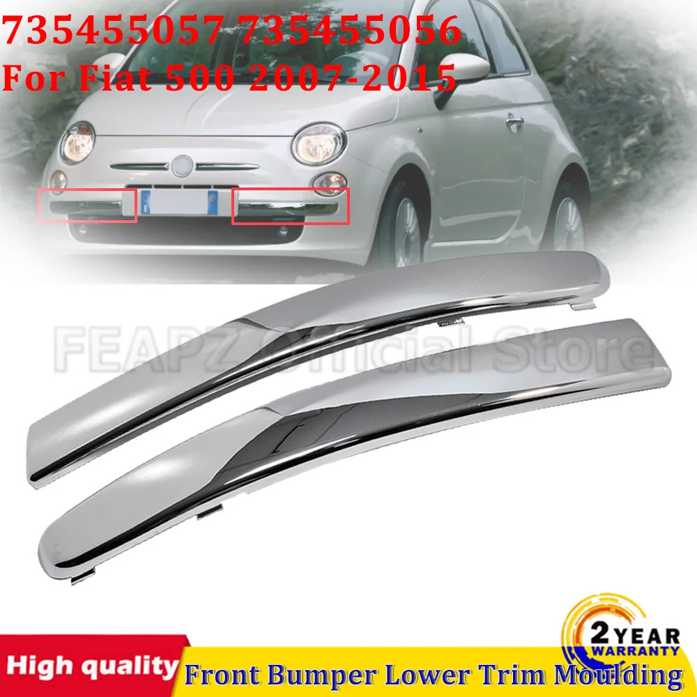 

1 Pair Chrome Plated Silver For Fiat 500 2007-2015 Front Bumper Lower Trim Moulding L+R 735455057 735455056 Car Accessories
