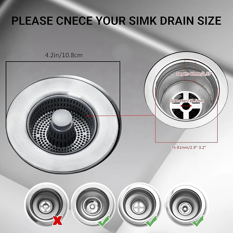 Stainless Steel Kitchen Sink Drain Strainer And Stopper Combo Press Type Sink Seal Filter Plug Easy To Use