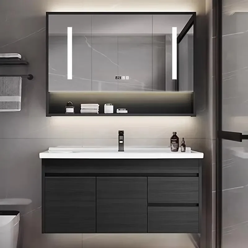 Vanity Bathroom Wc Furniture Mirrors Wall Pharmacy Cabinet Storage Shelf Medicine Multipurpose Towel Wooden Washbasin Locker