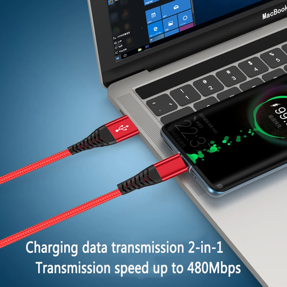 Câble USB A vers Type C, Charge Rapide, Fil Tressé en Nylon, Câble de Chargeur pour Téléphone Portable Samsung Huawei Android, Divi3A