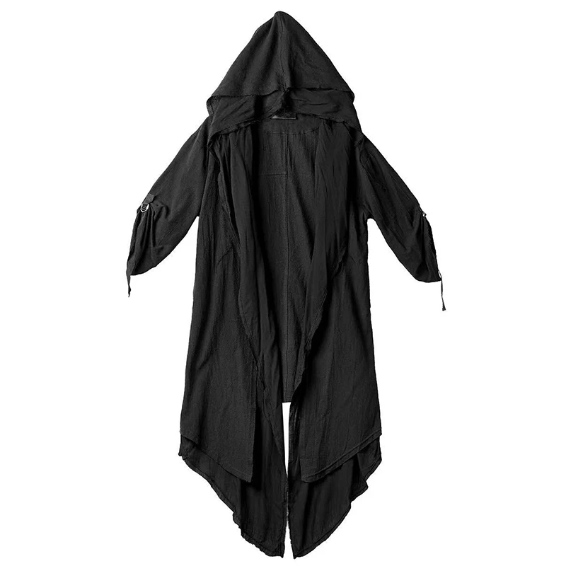 ARENS Gothic Hip Hop Punk Hooded Cloak Vintage Trench Coat Men Rough Selvedge Design Fake Two Piece Thin Cape Long Jacket