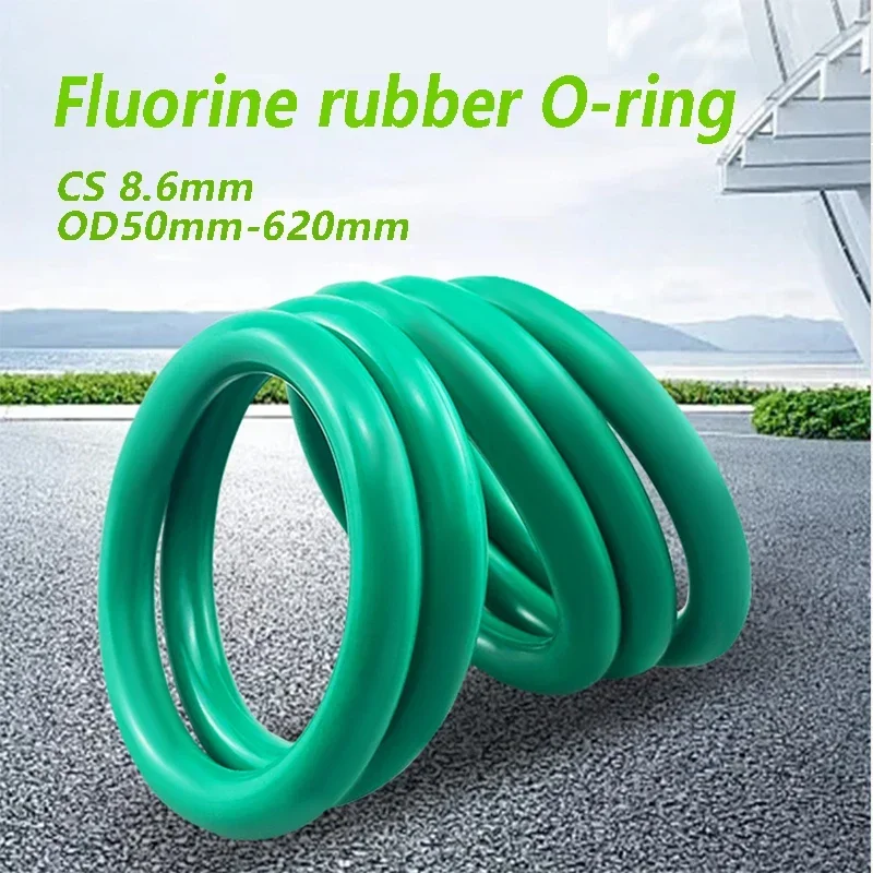 FKM O-ring Green Fluororubber Rubber Sealing Gasket O Ring CS 8.6mm Oil Resistant Acid Alkali Resistant O-Ring Kit OD50 55-700mm