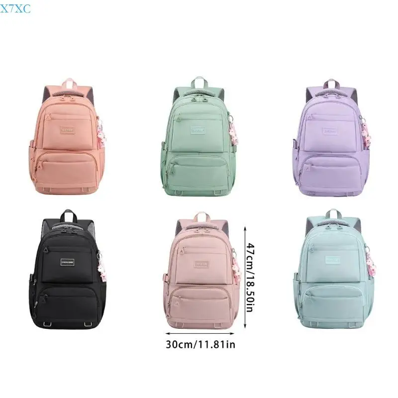 X7XC Trendy School Bag Nylon Backpack for Youth Large Storage Capacity Rucksack with Adjustable Strap Student Book Bag