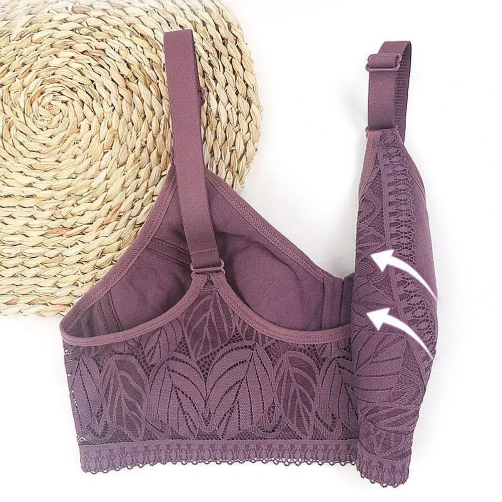 Mid-aged Wome Bra Front Zipper Closure Wireless Push-up Yoga Jogging Bra Lace Mesh Patchwork Good Breathability Shockproof Suppo