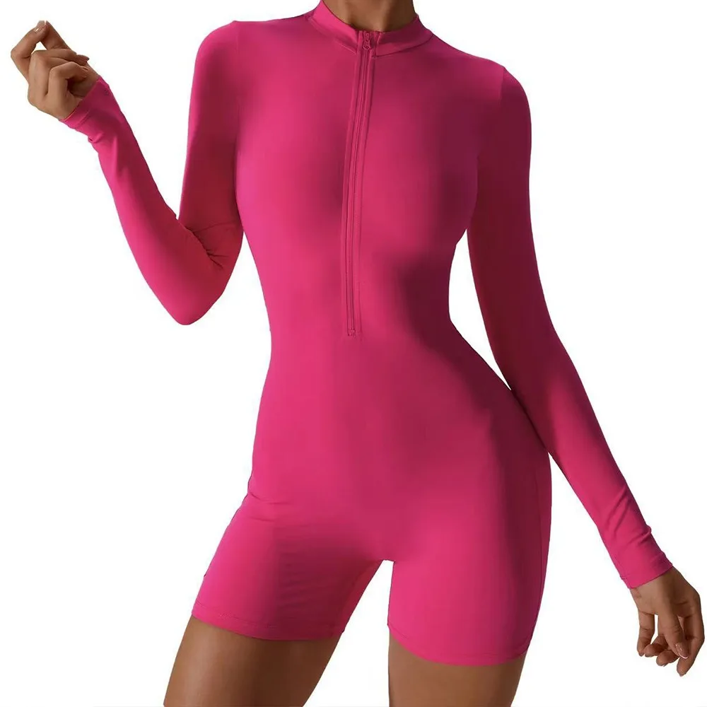 Sexy Zipper Long Sleeve Jumpsuits Long Sleeve Multipurpose Workout Tracksuit Solid Color Women Sportswear Dance