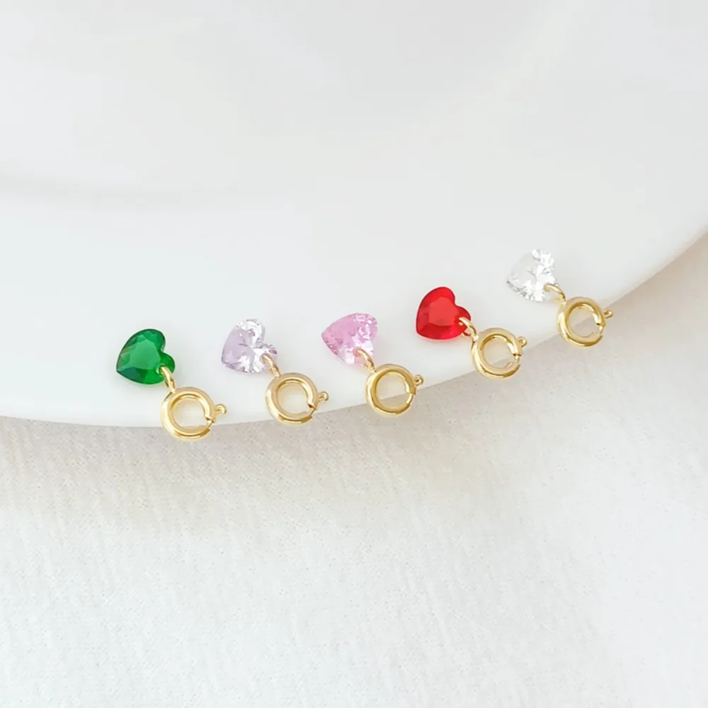 14K Gold-plated Zircon Inlaid Small Drop Flowing Heart Pendant, Diy Spring Buckle Bracelet Pendant
