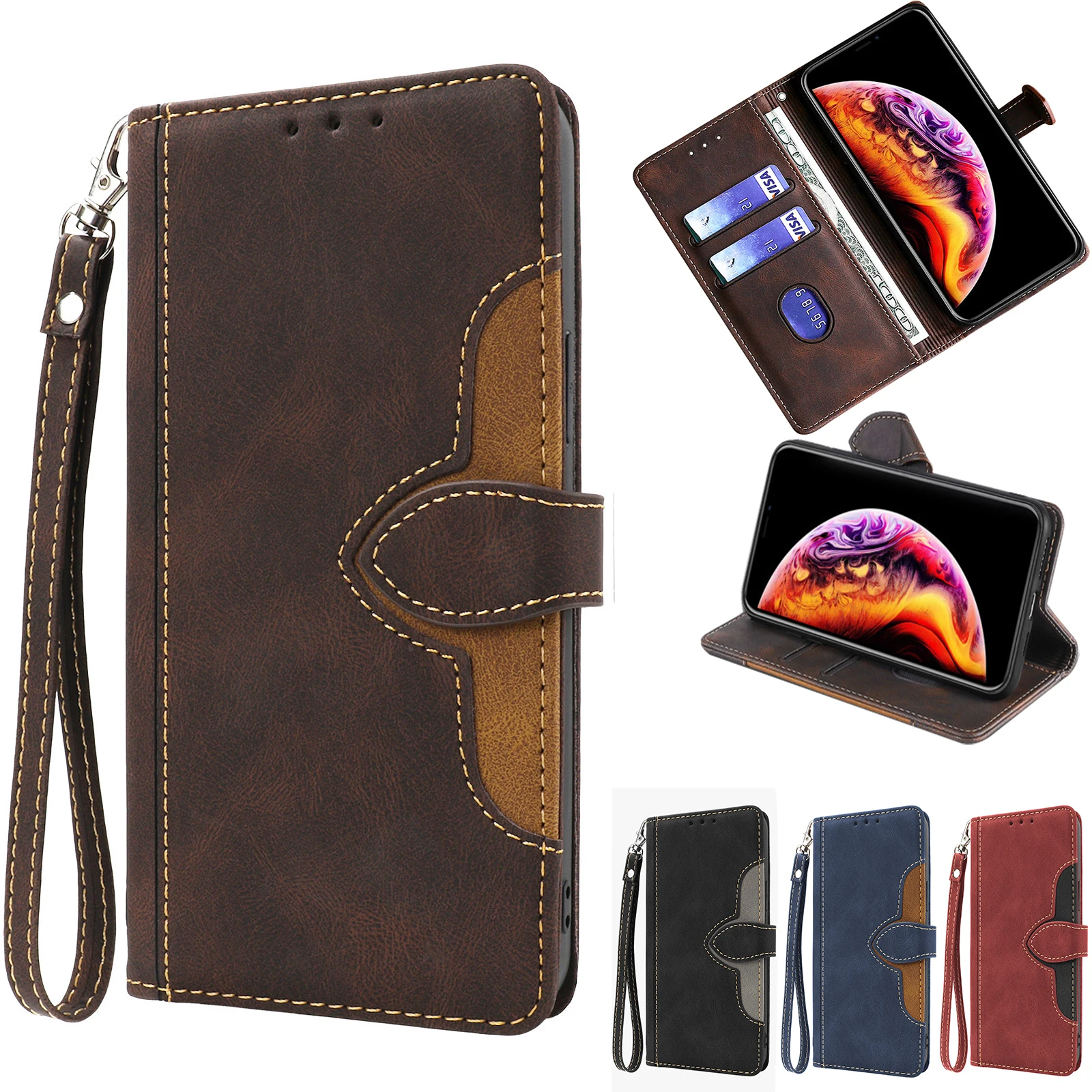 

Leather Lanyard Flip Case for Motorola Moto G Play 2024 Stylus 2023 5G 2022 Wrist Strap Handbag 2 Card Slot Phone Cover Funda