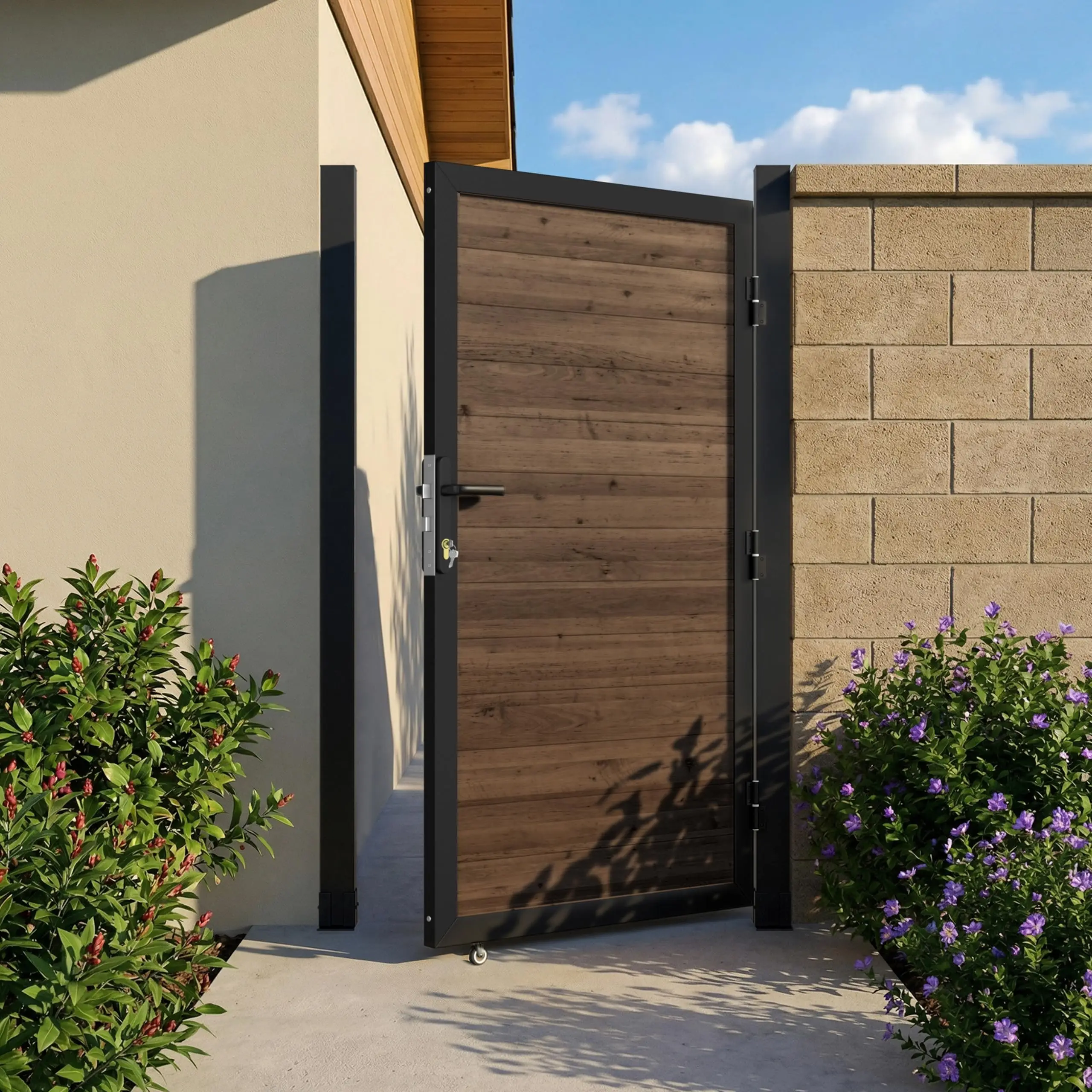 6 x 3 FT Cedar Wood Fence Gate Kit, Board-on-Board Privacy Gate | Outdoor Garden Yard Complete Gate Kit with Post