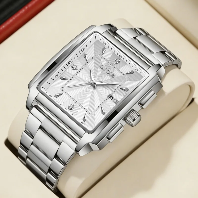 

LIGE Fashion Business Watch Men Square Sport Waterproof Watches For Men Top Brand Luxury Military Quartz Chronograph Wristwatch