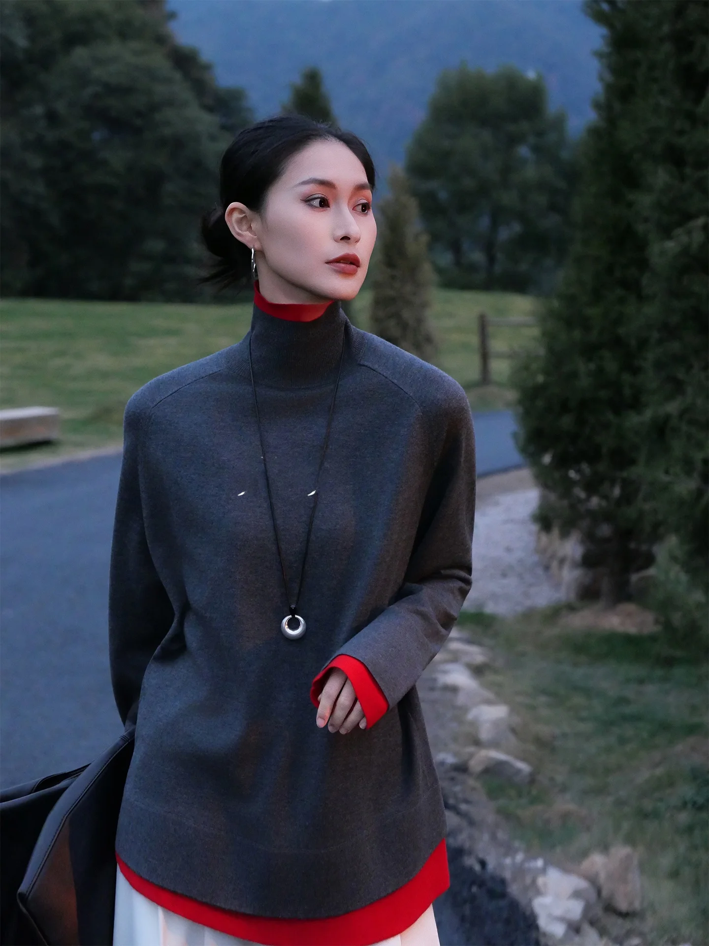 

Loose High Collar Knitted Sweater Wool Blend Color Blo Casual Sle Ladies Top Spring Faion Jieji Zhang Knitwear