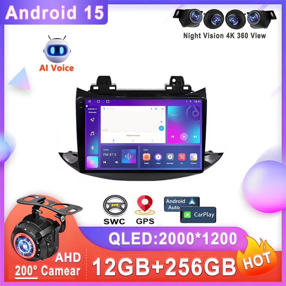 Radio de Auto con Sistema Android 15 para Chevrolet Tracker 3 2013-2017, Unidad Principal Estéreo, Reproductor Multimedia, Cámara para Tablero, Wifi, 5G, 2K HDR