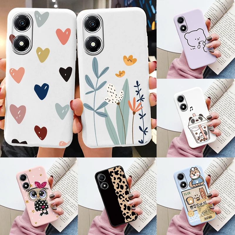 Case For Honor X5 Plus Cute Heart Flower Back Cover Soft Silicone Matte Protective Fundas For Honor X5+ X5Plus Cartoon Shell